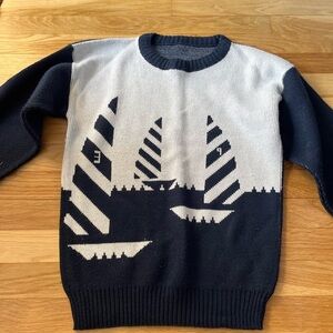 Vintage Handmade Nautical Sailboat Blue and White Sweater